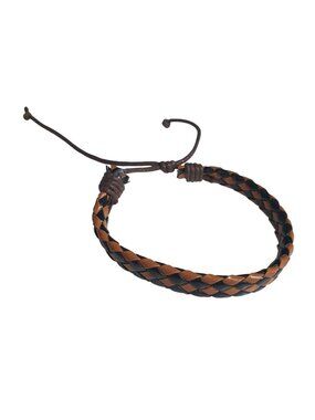 Braided Leather Adjustable Bracelet Handmade Brown Black Cord Detail Stylish
